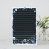 Grunge Swirl Flowers Lined Stationery Black Blue Briefpapier (Staand voorkant)