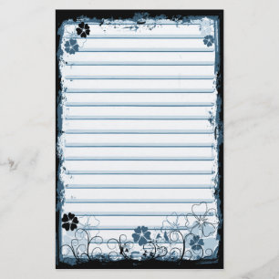 Grunge Swirl Flowers Lined Stationery White Blue Briefpapier