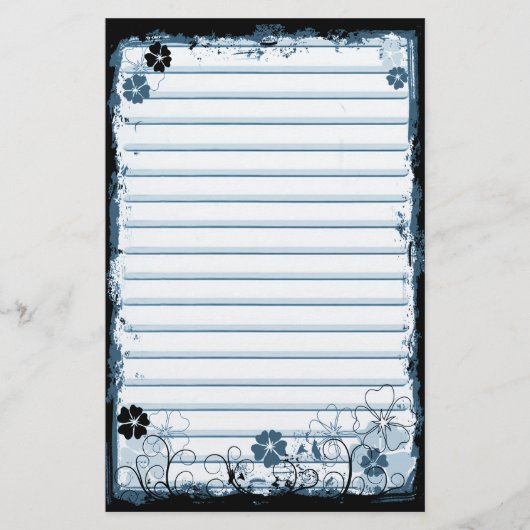 Grunge Swirl Flowers Lined Stationery White Blue Briefpapier (Voorkant)