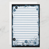 Grunge Swirl Flowers Lined Stationery White Blue Briefpapier (Voorkant / Achterkant)