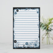 Grunge Swirl Flowers Lined Stationery White Blue Briefpapier (Staand voorkant)