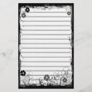 Grunge Swirl Flowers Lined Stationery White Grey Briefpapier