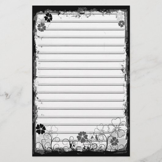 Grunge Swirl Flowers Lined Stationery White Grey Briefpapier (Voorkant)