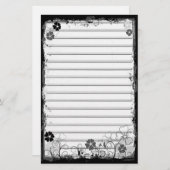 Grunge Swirl Flowers Lined Stationery White Grey Briefpapier (Voorkant / Achterkant)