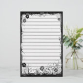 Grunge Swirl Flowers Lined Stationery White Grey Briefpapier (Staand voorkant)