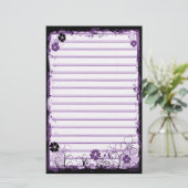 Grunge Swirl Flowers Lined Stationery White Paars Briefpapier (Staand voorkant)