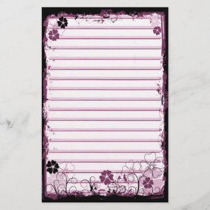 Grunge Swirl Flowers Lined Stationery White Roze Briefpapier