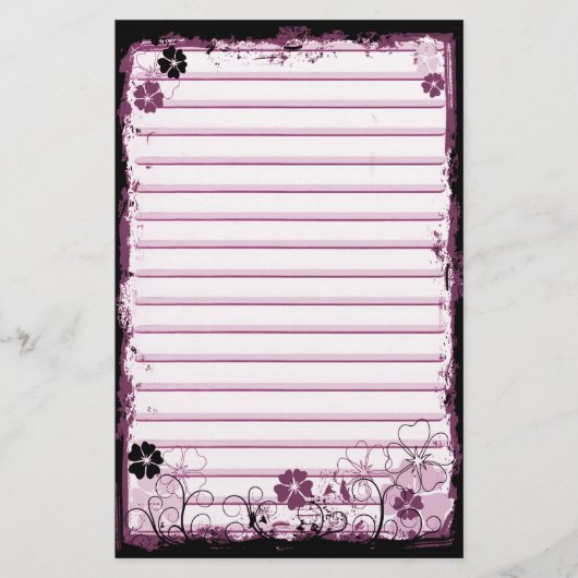 Grunge Swirl Flowers Lined Stationery White Roze Briefpapier (Voorkant)