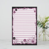 Grunge Swirl Flowers Lined Stationery White Roze Briefpapier (Staand voorkant)