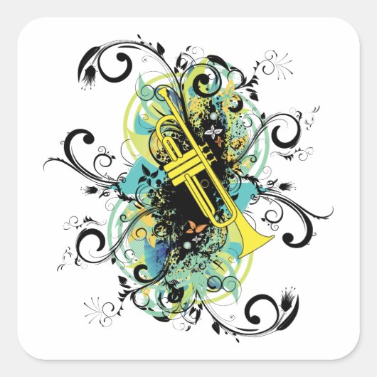 Grunge Swirl Trumpet Vierkante Sticker (Voorkant)