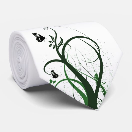 Grunge Swirls 2 Butterflies Green Stropdas (Opgerold)