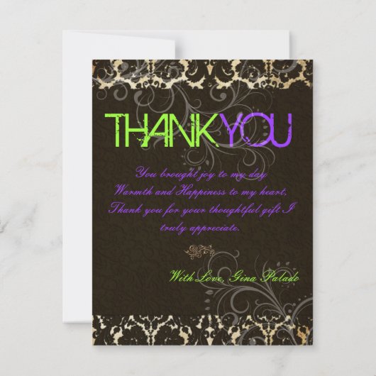 /Grunge/Swirls/Damask/Afstudeerders Hartelijk dank Bedankkaart (Achterkant)