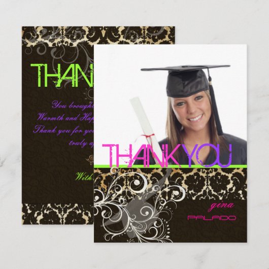 /Grunge/Swirls/Damask/Afstudeerders Hartelijk dank Bedankkaart (Voorkant / Achterkant)