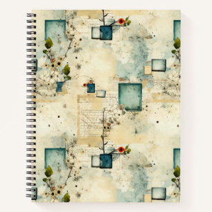 Grunge Teal Botanisch Frame Parchment Scrapboek Notitieboek