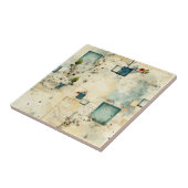 Grunge Teal Botanisch Frame Parchment Scrapboek Tegeltje (Zijkant)