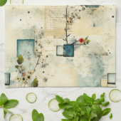 Grunge Teal Botanisch Frame Parchment Scrapboek Theedoek (Gevouwen)