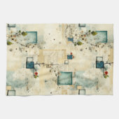 Grunge Teal Botanisch Frame Parchment Scrapboek Theedoek (Horizontaal)