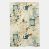 Grunge Teal Botanisch Frame Parchment Scrapboek Theedoek (Verticaal)