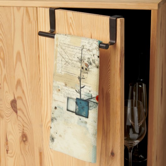 Grunge Teal Botanisch Frame Parchment Scrapboek Theedoek (Derde Gevouwen)