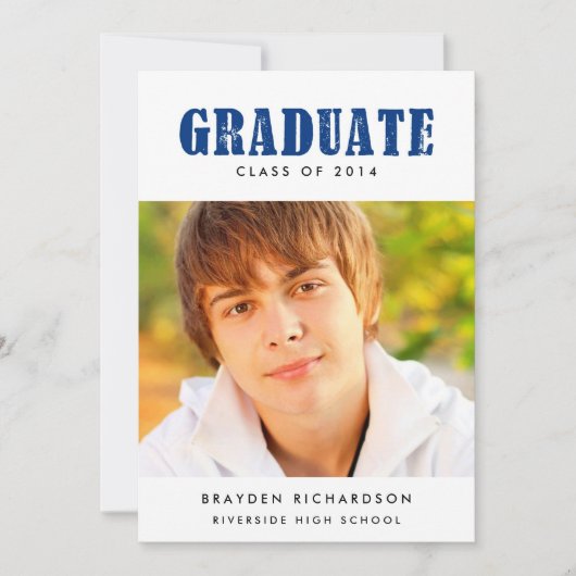 Grunge Tekst Afstudeerfeest Uitnodiging / Marine (Voorkant)