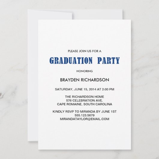 Grunge Tekst Afstudeerfeest Uitnodiging / Marine (Achterkant)