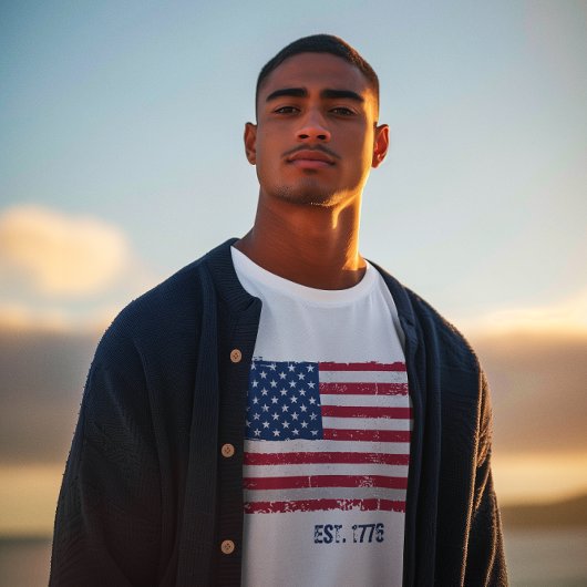 Grunge Tekst en Amerikaanse vlag T-shirt