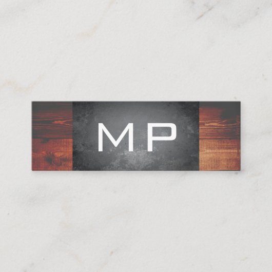 Grunge Texture Rustic Wood Monogram Mini Visitekaartje (Voorkant)