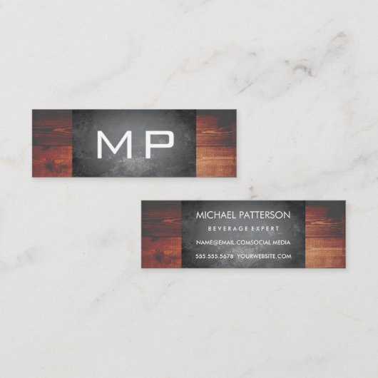 Grunge Texture Rustic Wood Monogram Mini Visitekaartje (Voorkant / Achterkant)