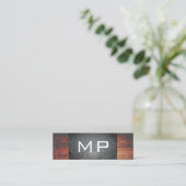 Grunge Texture Rustic Wood Monogram Mini Visitekaartje (Staand voorkant)