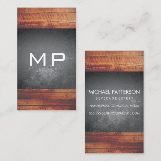 Grunge Texture Rustic Wood Monogram Visitekaartje (Voorkant / Achterkant)