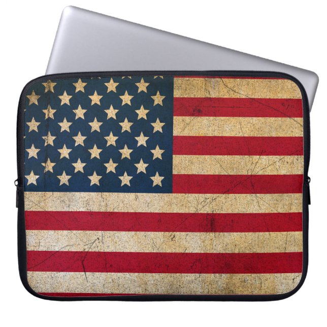 Grunge Textured American Flag Laptop Sleeves (Voorkant)