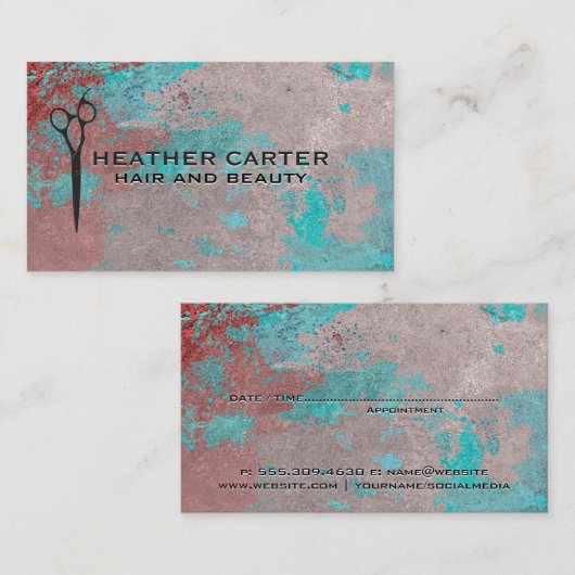 Grunge Textuur Verf | Kappersschaar Afsprakenkaartje (Voorkant / Achterkant)