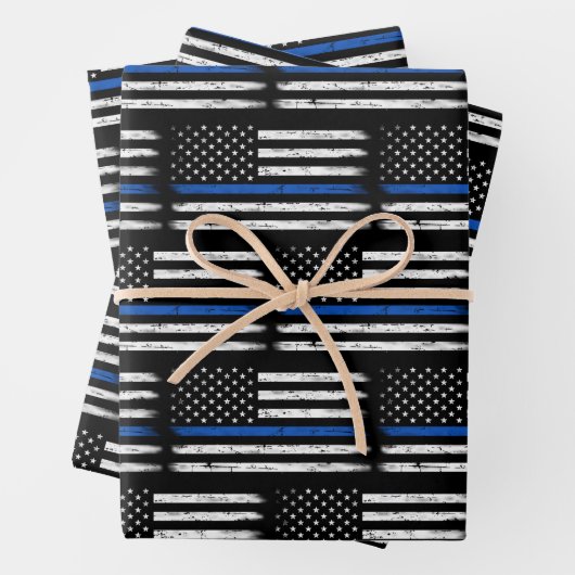 Grunge Thin Blue Line Police Officer Retirement Inpakpapier Vel (In situ)