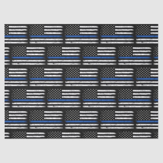 Grunge Thin Blue Line Police Officer Retirement Tissuepapier (Voorkant)
