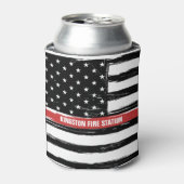 Grunge Thin Red Line Brandweer Vlag Naam Blikjeskoeler (Blikje Voorkant)