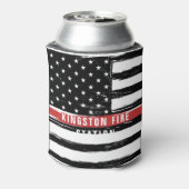 Grunge Thin Red Line Brandweer Vlag Naam Blikjeskoeler (Blikje Achterkant)