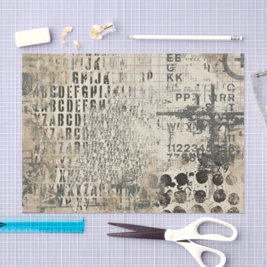 Grunge Tissue Paper with Letters and Numbers Tissuepapier (Craft)