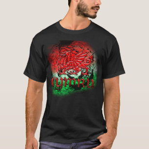 Grunge TShirt met Welsh Dragon en Cymru