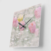  GRUNGE TULIPS VIERKANTE KLOK (Hoek)