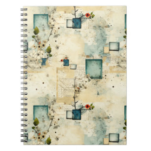 Grunge Turquoise Botanische Frame Parchment Scrapb Notitieboek