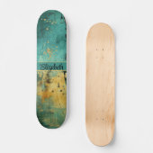 Grunge Turquoise en Faux Gold Glitter Sparkle Persoonlijk Skateboard (Voorkant)