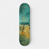 Grunge Turquoise en Faux Gold Glitter Sparkle Persoonlijk Skateboard (Voorkant)