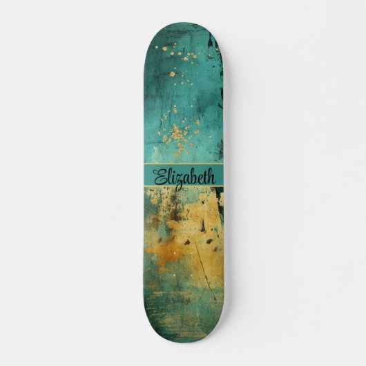 Grunge Turquoise en Faux Gold Glitter Sparkle Persoonlijk Skateboard (Voorkant)