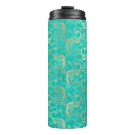 Grunge Turquoise en Gold Peacock Thermosbeker