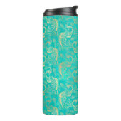 Grunge Turquoise en Gold Peacock Thermosbeker (Gedraaid links)