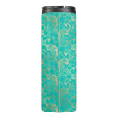 Grunge Turquoise en Gold Peacock Thermosbeker (Achterkant)