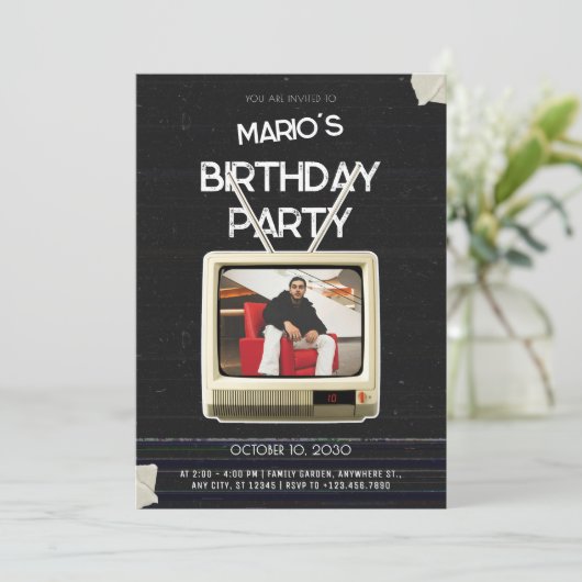  grunge tv foto verjaardag kaart (Staand voorkant)