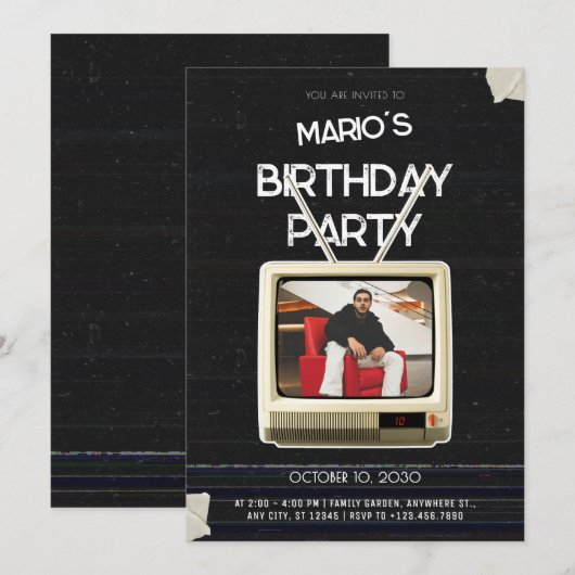  grunge tv foto verjaardag kaart (Voorkant / Achterkant)