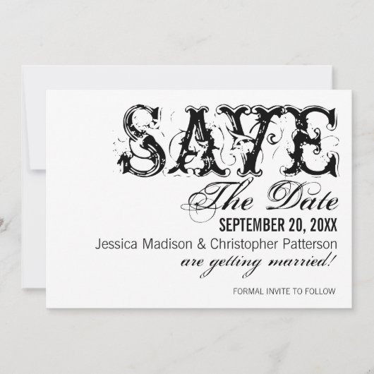 Grunge Typografie Save the Date, Black Date (Voorkant)