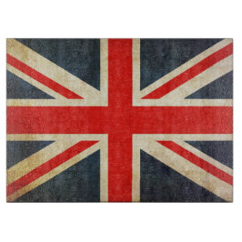 Grunge UK Flag Union Jack Glass Cutting Board Snijplank